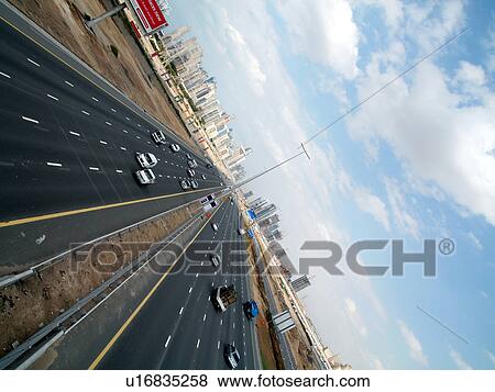 Stock Photo - Dubai, dubai, marina, outdoor, media, panel, highway. Fotosearch