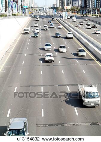 Stock Image - Dubai, sheikh, zayed, road, clear, sky, driving. Fotosearch