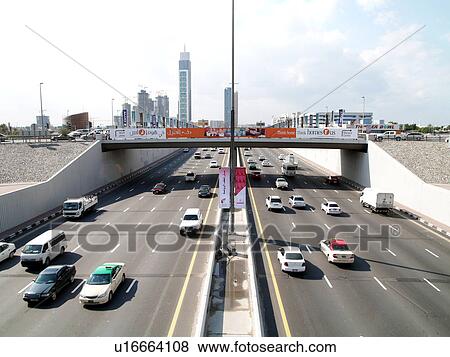 Stock Photo - Dubai, sheikh, zayed, road, clear, sky, driving. Fotosearch