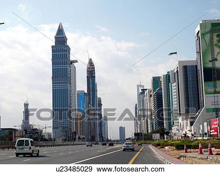Dubai, sheikh, zayed, road, clear, sky, driving View Large Photo Image Stock Photo - Dubai, sheikh, zayed, road, clear, sky, driving. Fotosearch