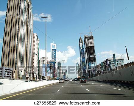 Dubai, sheikh, zayed, road, clear, sky, driving View Large Photo Image Stock Photo - Dubai, sheikh, zayed, road, clear, sky, driving. Fotosearch