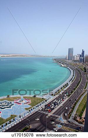 Stock Photo - red, dhabi, traffic, road, corniche, light, abu. Fotosearch