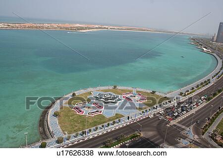 Stock Photo - red, dhabi, traffic, road, corniche, light, abu. Fotosearch