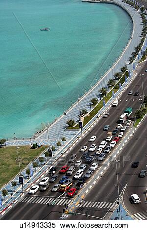 Stock Photography - red, dhabi, traffic, road, corniche, light, abu. Fotosearch