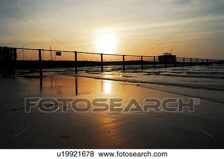 Stock Photo - silhouette, dubai, beach, sunset, sunrise, 360, uae. Fotosearch
