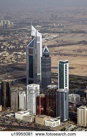 Stock Image - dubai, aerial, dubai, emirates, towers, sheikh, zayed. Fotosearch