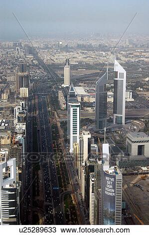 Stock Image - dubai, aerial, dubai, emirates, towers, sheikh, zayed. Fotosearch