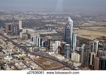Stock Image - dubai, aerial, dubai, emirates, towers, sheikh, zayed. Fotosearch