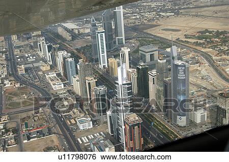 Stock Photograph - dubai, aerial, dubai, emirates, towers, sheikh, zayed. Fotosearch