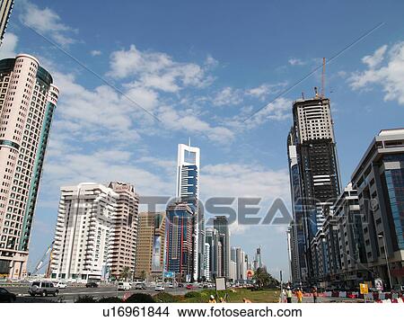 Picture - Dubai, sheikh, zayed, road, towers, sky, scrapper. Fotosearch