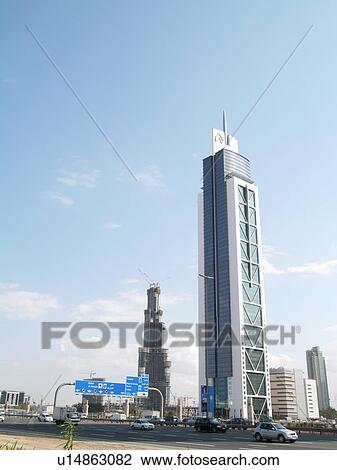 Stock Image - Dubai, sheikh, zayed, road, towers, sky, scrapper. Fotosearch