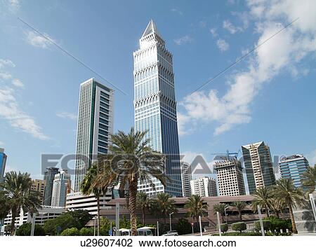 Stock Image - Dubai, sheikh, zayed, road, towers, sky, scrapper. Fotosearch