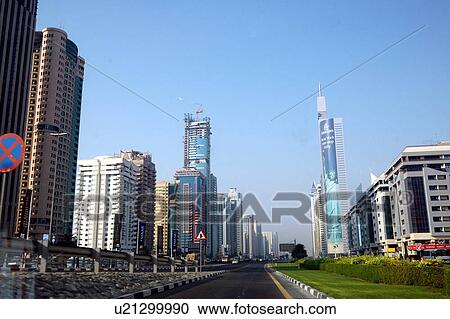 Stock Image - Dubai, towers, high, rise, sheikh, zayed, road. Fotosearch