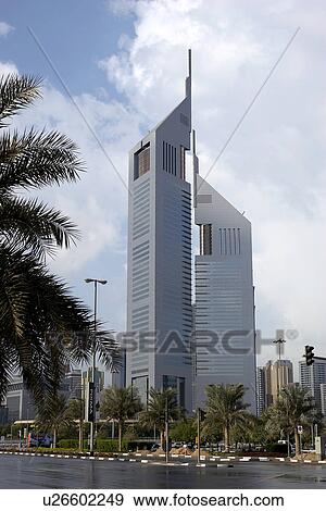 Stock Photo - dubai, emirates, towers, clear, sky, palm. Fotosearch