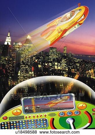 Toy, Airplane in the Future, High Angle View, Long Exposure, Blurred Motion View Large Illustration Stock Illustration - Toy, Airplane in the Future, High Angle View, Long Exposure, Blurred Motion. Fotosearch