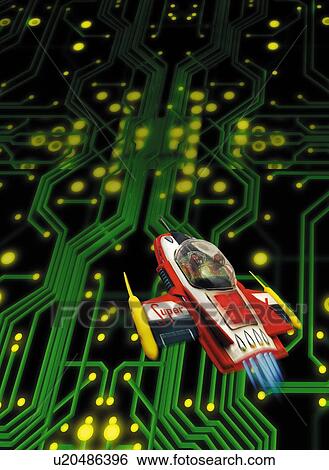 Stock Illustration - Toy, Airplane in the Future, High Angle View. Fotosearch