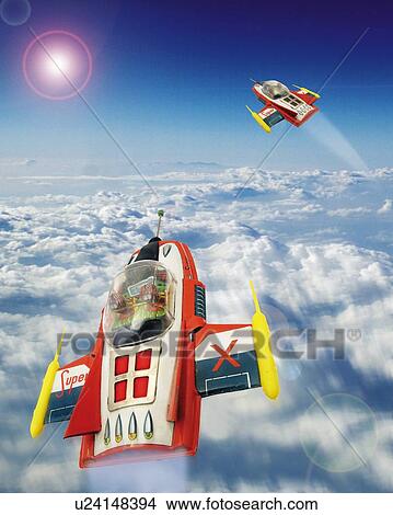 Stock Illustration - Toy, Airplane in the Future, High Angle View. Fotosearch