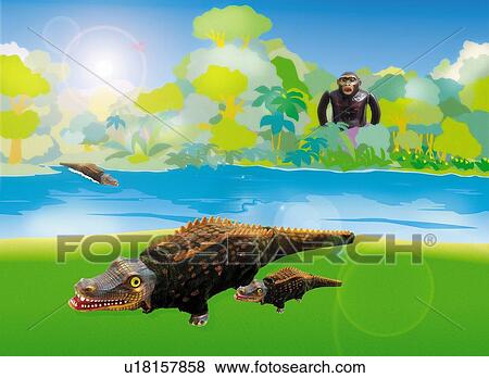 Stock Illustration - Toy Doll, Crocodile and Gorilla, Side View, Front View. Fotosearch