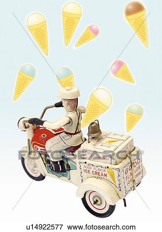 Toy Doll, Ice Cream Seller on the Motorcycle, Side View View Large Illustration Stock Illustration - Toy Doll, Ice Cream Seller on the Motorcycle, Side View. Fotosearch