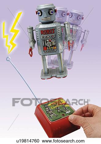 Clipart - Toy Doll, Robot and Remote Control, Front View, Blurred Motion. Fotosearch
