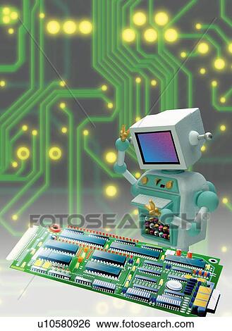 Toy Doll, Robot Repairing the Personal Computer, High Angle View View Large Illustration Stock Illustration - Toy Doll, Robot Repairing the Personal Computer, High Angle View. Fotosearch