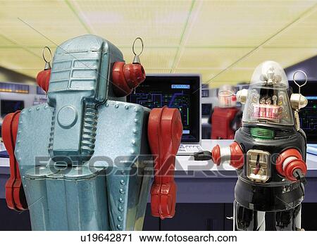 Toy Doll, Robots in Control Room, Front View, Rear View, Differential Focus View Large Illustration Clip Art - Toy Doll, Robots in Control Room, Front View, Rear View, Differential Focus. Fotosearch