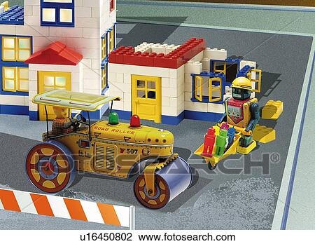 Drawing - Toy Doll, Scene of the Construction, High Angle View. Fotosearch