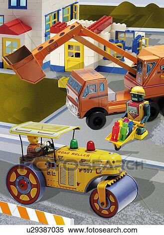 Stock Illustration - Toy Doll, Scene of the Construction, High Angle View. Fotosearch