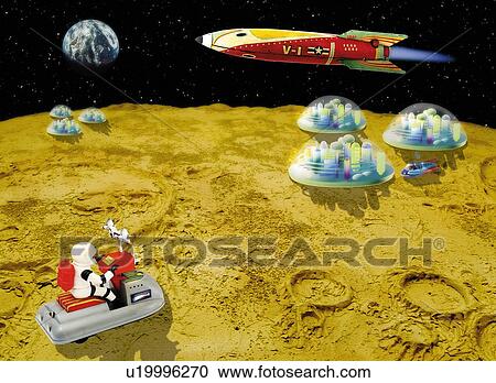 Toy Doll, Space Exploration, High Angle View View Large Illustration Clipart - Toy Doll, Space Exploration, High Angle View. Fotosearch