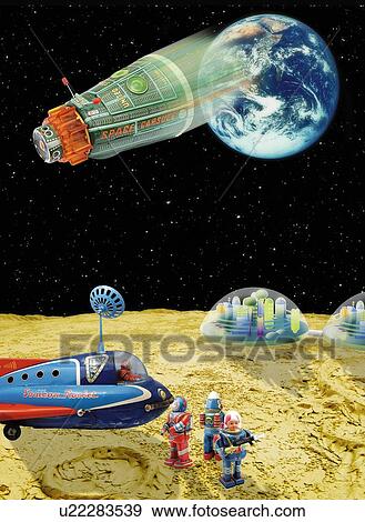 Stock Illustration - Toy Doll, Space Exploration, High Angle View, Blurred Motion. Fotosearch