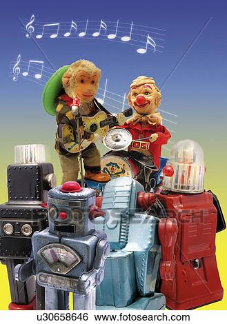 Stock Illustration - Toy Doll, Street Performance and Robots, Front View. Fotosearch