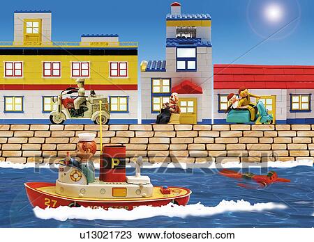 Toy Doll, Town View Large Illustration Drawing - Toy Doll, Town. Fotosearch