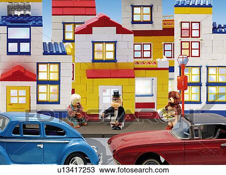 Drawing - Toy Doll, Town, High Angle View. Fotosearch
