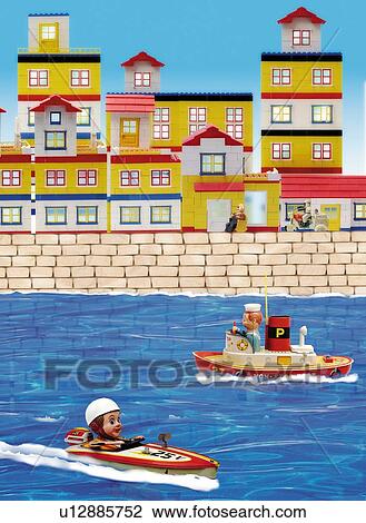 Drawing - Toy Doll, Town, Side View. Fotosearch