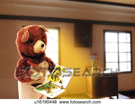 Toy Doll, Toy Bear Reading a Book, Side View, Differential Focus View Large Illustration Stock Illustration - Toy Doll, Toy Bear Reading a Book, Side View, Differential Focus. Fotosearch