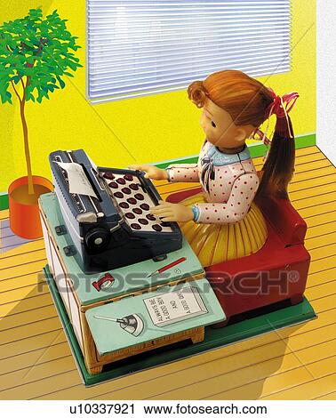 Clip Art - Toy Doll, Typewriter, High Angle View. Fotosearch