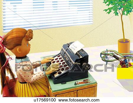 Toy Doll, Typewriter, Side View View Large Illustration Clipart - Toy Doll, Typewriter, Side View. Fotosearch