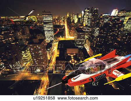 Toy, Flying in the Sky, High Angle View, Long Exposure, Blurred Motion View Large Illustration Stock Illustration - Toy, Flying in the Sky, High Angle View, Long Exposure, Blurred Motion. Fotosearch