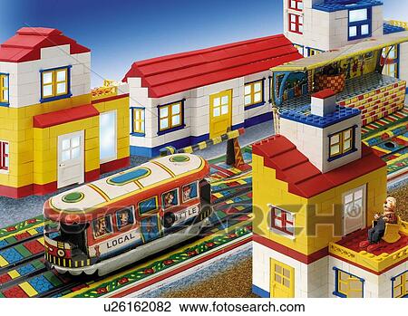 Drawing - Toy, Railroad Station, High Angle View. Fotosearch