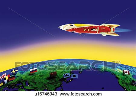Drawing - Toy, Rocket, Side View. Fotosearch