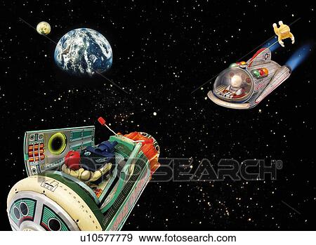 Toy, Space Ship, View from Space View Large Illustration Stock Illustration - Toy, Space Ship, View from Space. Fotosearch