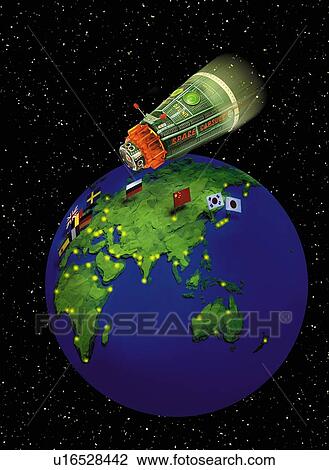 Toy, Space Trip, View from Space, Blurred Motion View Large Illustration Drawing - Toy, Space Trip, View from Space, Blurred Motion. Fotosearch