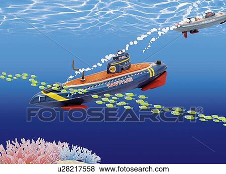 Toy, Submarine, Side View View Large Illustration Stock Illustration - Toy, Submarine, Side View. Fotosearch