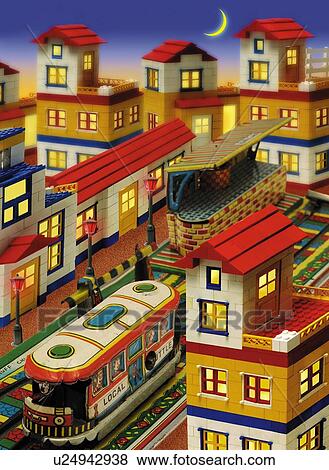 Stock Illustration - Toy, Town, High Angle View. Fotosearch