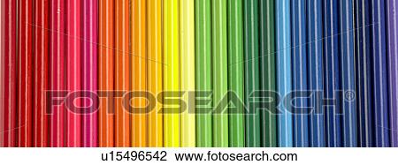 Stock Image - Coloured pencils in a row. Fotosearch