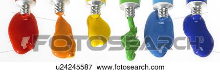 Six assorted colored paints in a row View Large Photo Image Stock Photo - Six assorted colored paints in a row. Fotosearch