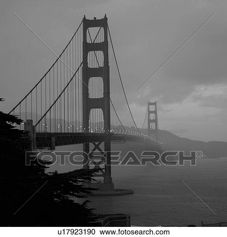 Black and white image of Golden Gate Bridge in fog at dusk View Large Photo Image Stock Image - Black and white image of Golden Gate Bridge in fog at dusk. Fotosearch