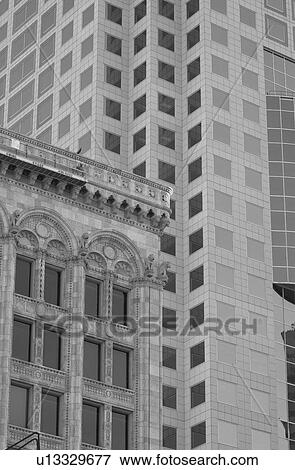 Stock Photo - Black and White Photograph of Curry Building and Toronto Dominion Bank Building. Fotosearch