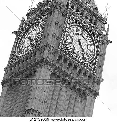 Stock Photo - Low angle view of the clock tower Big Ben, London, England. Fotosearch