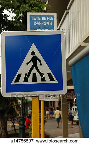 Stock Photo - A pedestrian walking sign, Papeete, Tahiti. Fotosearch